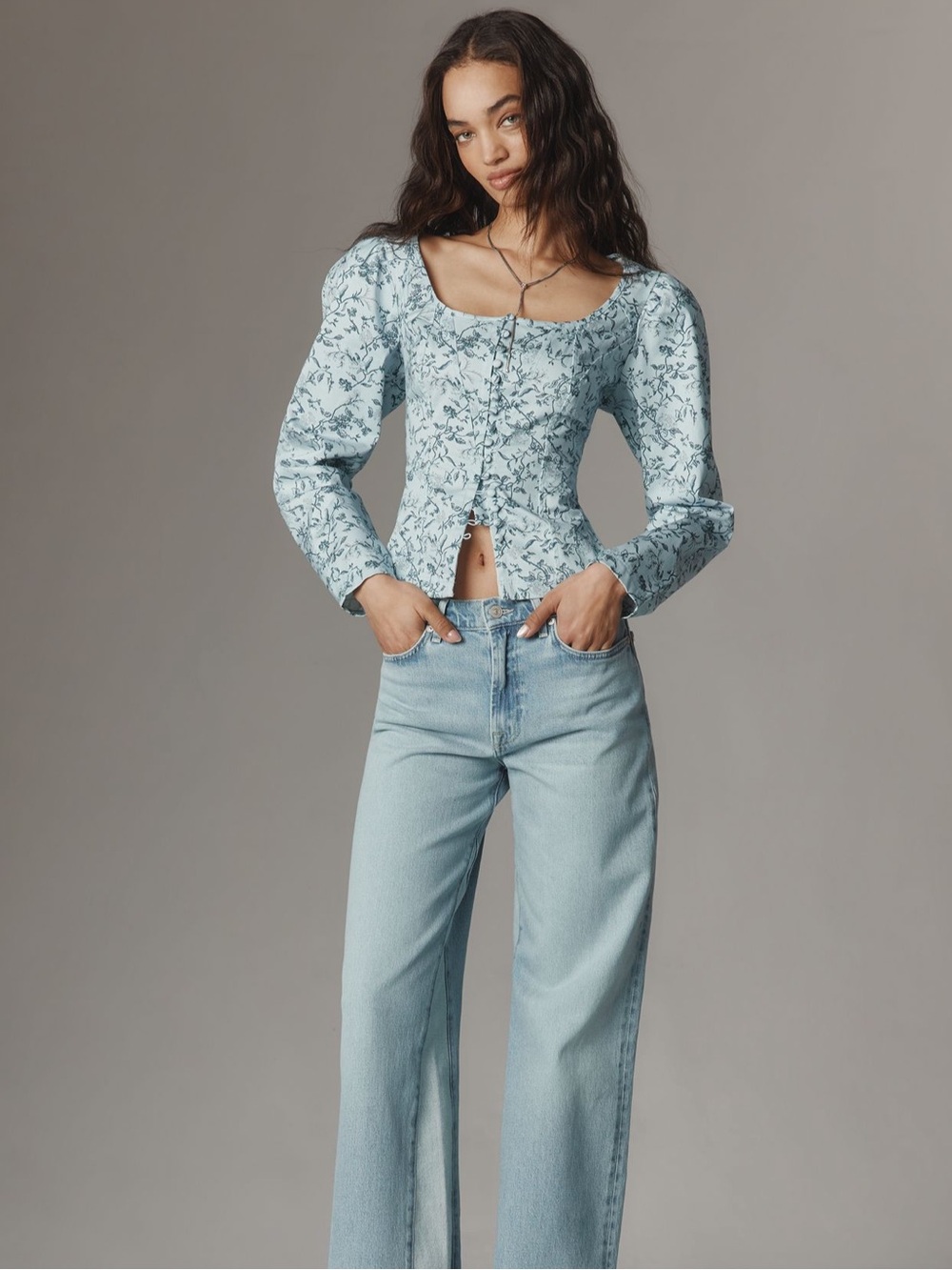 Anthropologie Romantic Coquette Floral Puff Sleeve Corset Blouse NWT Small Fall